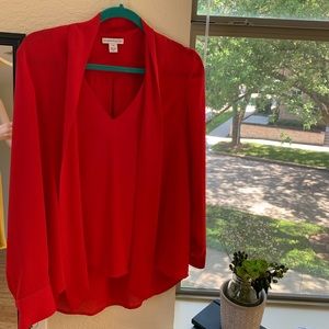 Essentialist Red Blouse w/ Neck Tie